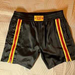 NASTY PIG [NWT] Men’s Sexy Boxing CONTENDER SHORT in BLACK RED GOLD Size MEDIUM